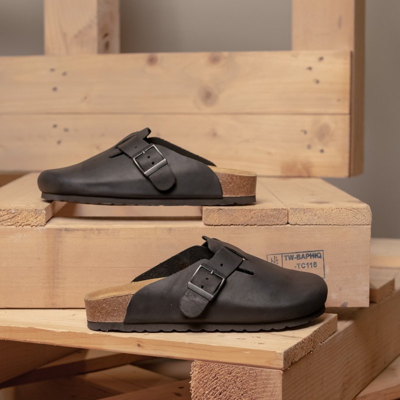 包頭勃肯_瘋馬黑 35-45碼 男版賣場 - 拖鞋 - 真皮 黑色