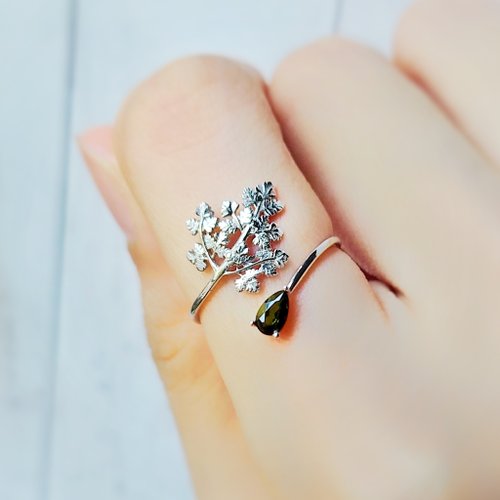Tamasii Jewellery 芫茜 ( 香菜 ) 碧璽純銀開口戒指