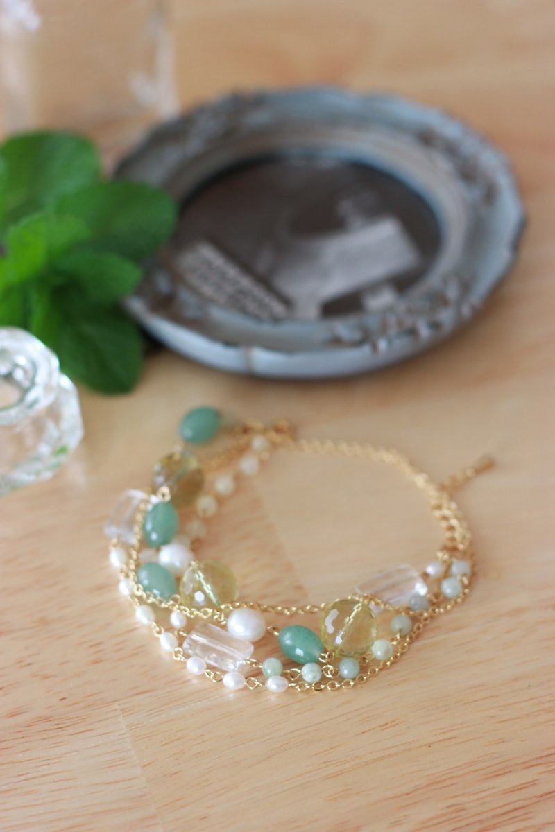 Lemon quartz and crystal triple bracelet - Bracelets - Semi-Precious Stones Yellow