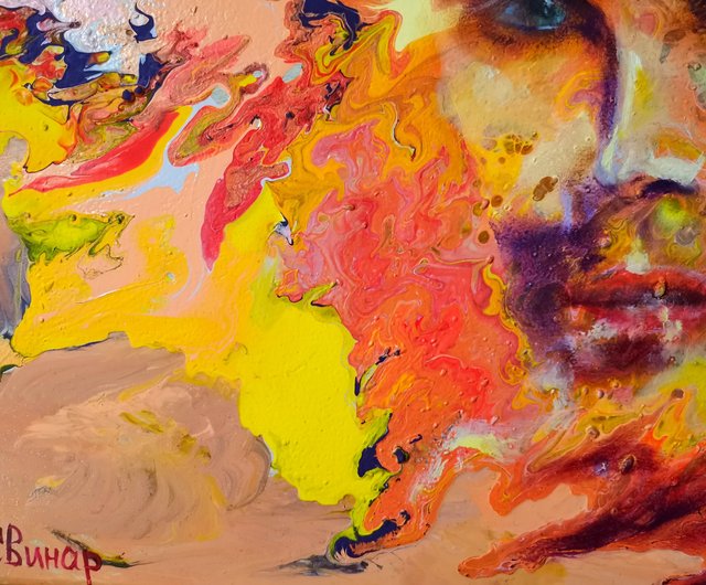 油絵　抽象　オリジナル 抽象油絵 女性 愛 アート オリジナル 男 女の子 アーティスト Svinar