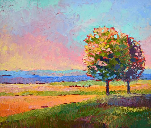 キャンバスに描かれた風景油絵 30x35cm 自然画 インパスト 12