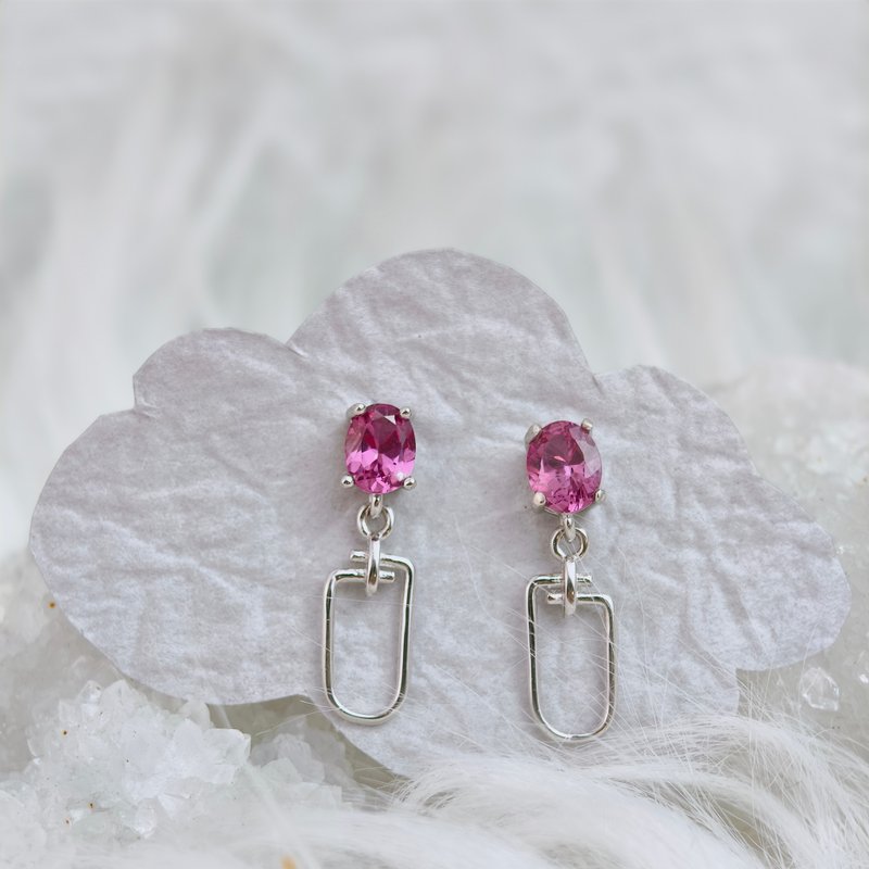 Malaya Stone Gemstone Earrings Best for Gifts Pink Fine Flame Super Sparkling [Christmas Ornaments] - Earrings & Clip-ons - Sterling Silver 