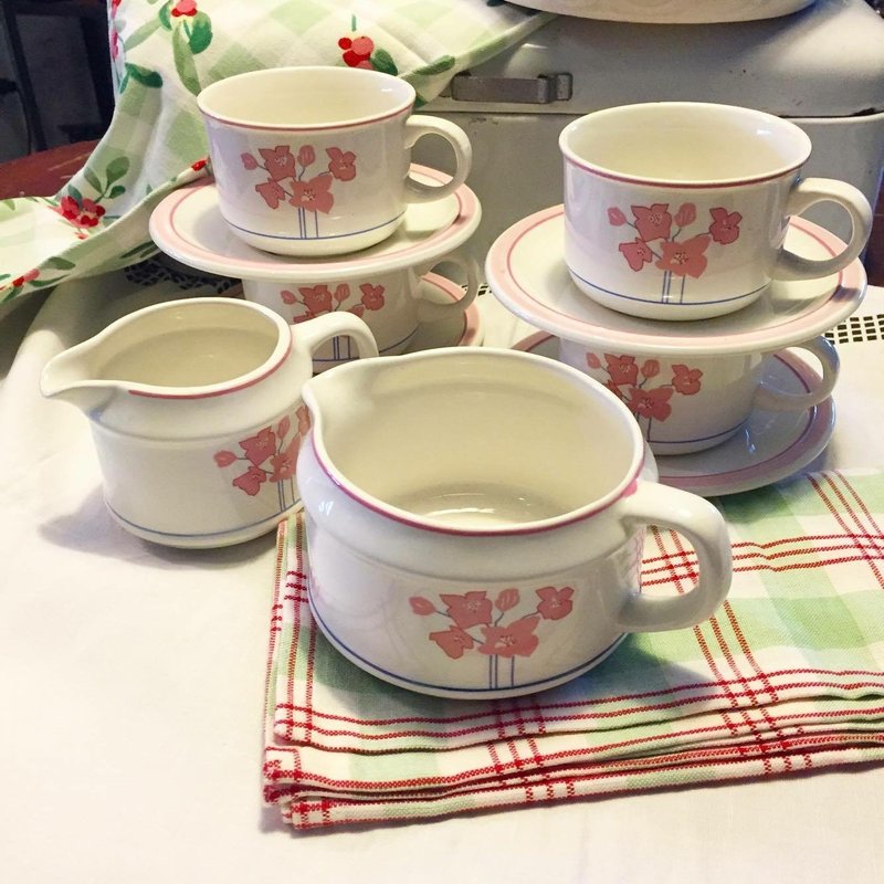 英國製 Staffordshire粉色系復古牛奶壺/糖壺 - 茶壺/茶杯/茶具 - 瓷 