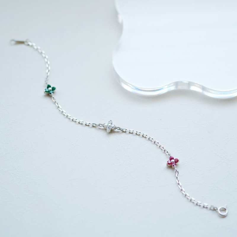 3-color Flower Station Bracelet Silver 925 - สร้อยข้อมือ - โลหะ หลากหลายสี