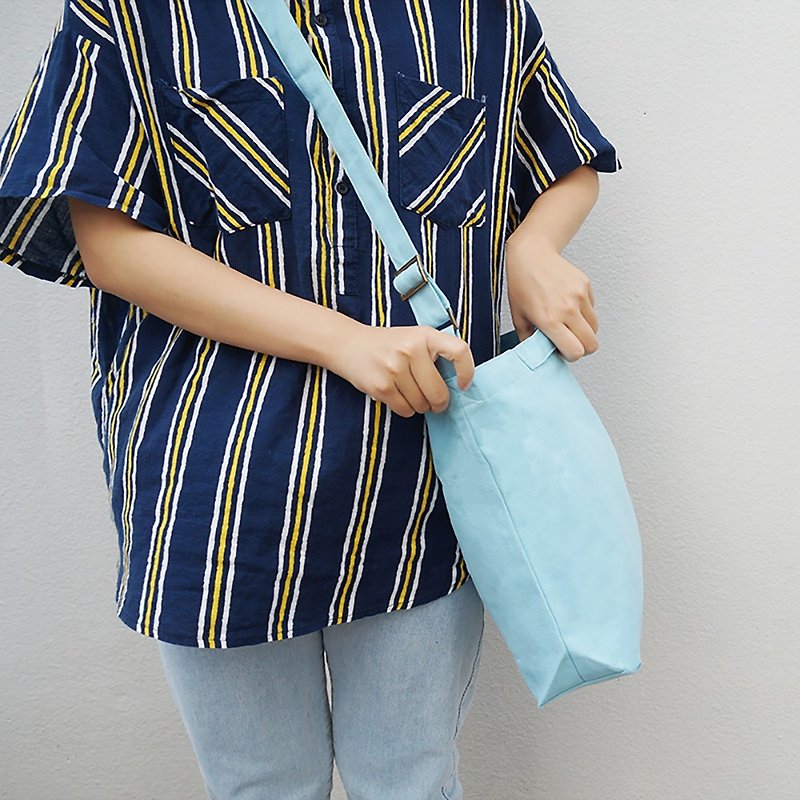 2 way canvas tote bag-Blue No.4 - Messenger Bags & Sling Bags - Cotton & Hemp 