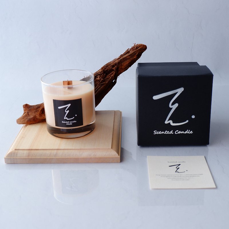 Ten.candle Scented candle wood wick Hinoki fragrance 160g - Candles & Candle Holders - Glass White