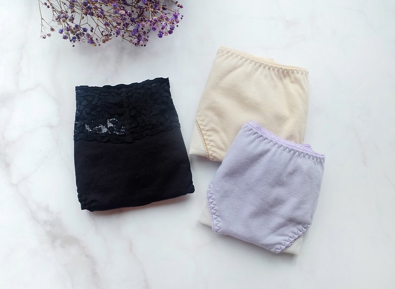 [Handmade in the body] 2 nights 1 day, three sets of peace of mind physiology pants, made in Taiwan - Women's Underwear - Cotton & Hemp Black