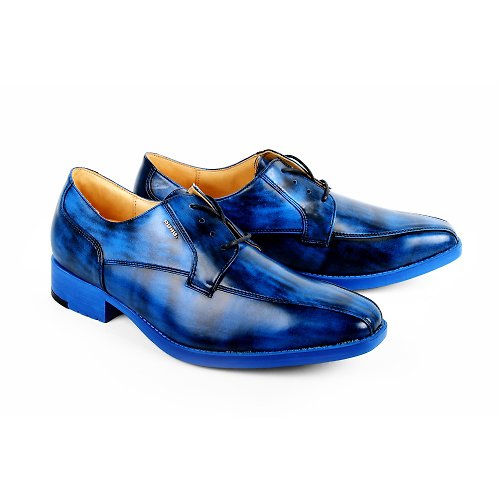 PUHU 彪琥 - 有型又好行的第一首選 MIT【復古擦色輕量紳仕皮鞋-藍】紳士鞋 德比鞋 刷色 型男穿搭