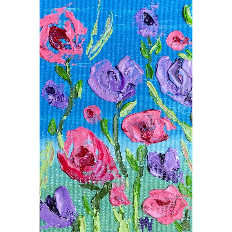 Roses Painting Flower Original Art Small Floral Artwork Impasto Oil Artwork - Posters - Other Materials Multicolor