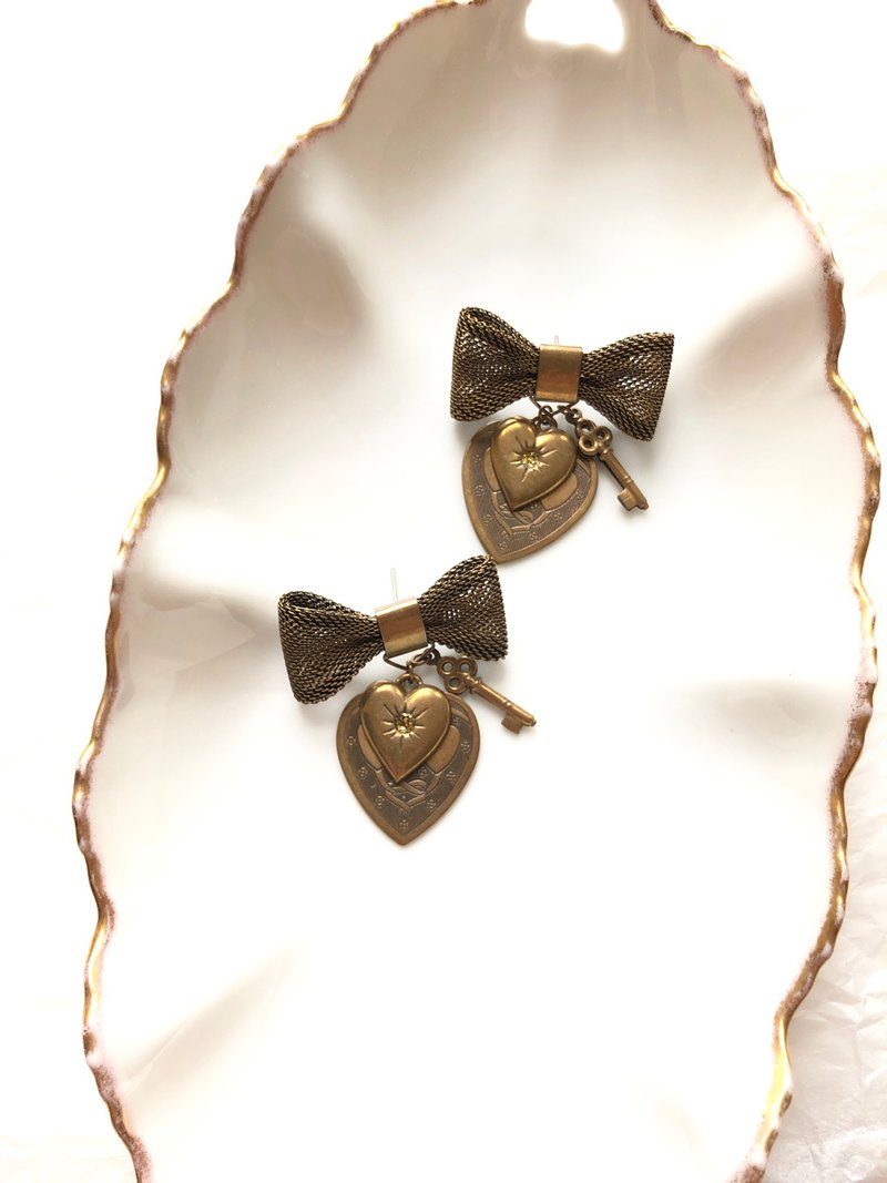 Vintage Heart Statement Earrings - Earrings & Clip-ons - Copper & Brass Gold