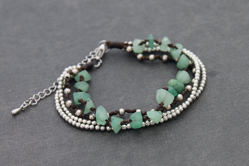Jade Silver Chain Beads Stone Bracelets Adjustable Romantic  - Bracelets - Stone Green