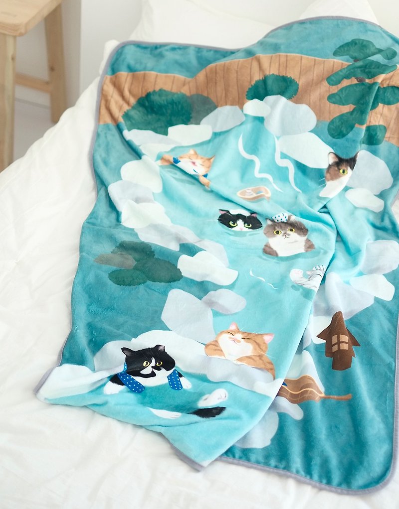 妙吉MEWJI原創貓咪插畫法蘭絨單人毯空調毯溫泉貓款 - 被/毛毯 - 聚酯纖維 多色
