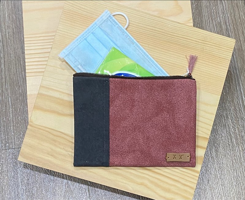 Contrast Japanese storage bag (brick red + iron ash) sundries bag, sanitary bag, mask storage, passport bag - Toiletry Bags & Pouches - Cotton & Hemp Pink