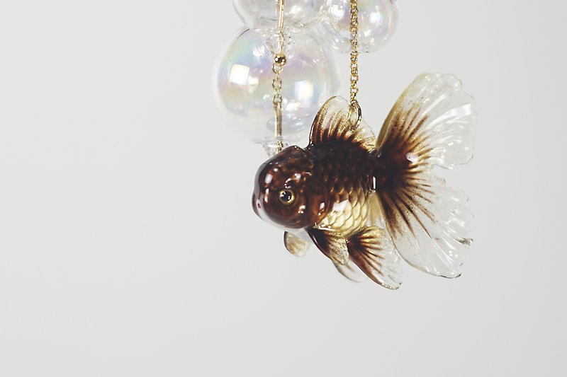黑色泰獅金魚可愛靈動耳環耳夾 獨立設計 小動物可愛個性創意飾品 - 耳環/耳夾 - 樹脂 黑色