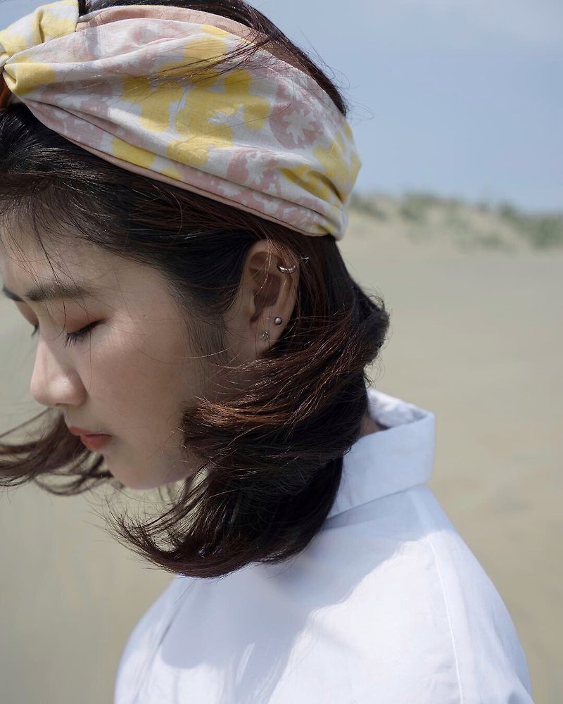 Honey Xiaomei towel cap type elastic wide version / handmade hair band - Headbands - Cotton & Hemp Yellow