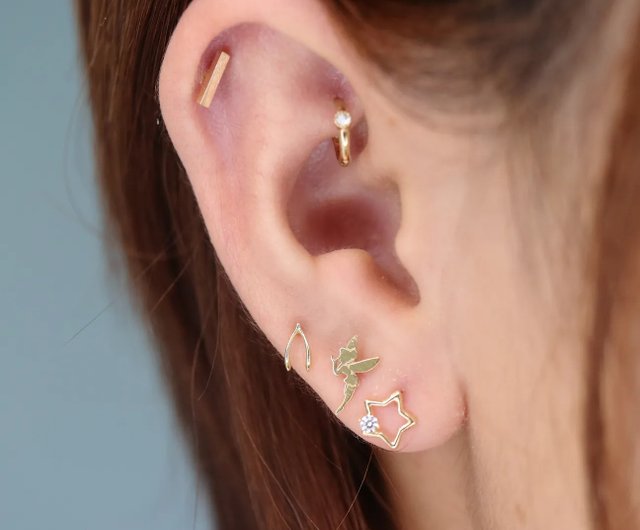 ピアス　片方 14K ラインスターダイヤモンドロックボールピアス (フロントロック