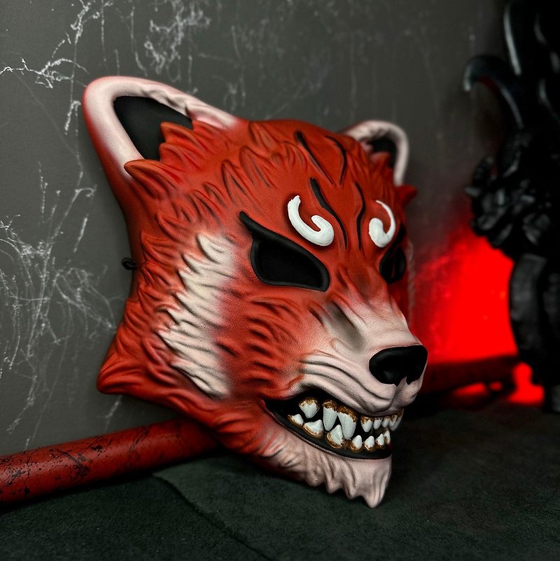 Red Panda mask wearable, Scary Fox mask, Japanese Raccoon dog mask Tanuki mask - Face Masks - Resin Red
