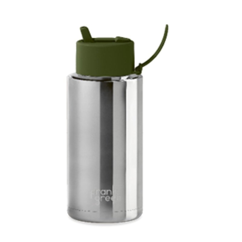 【frank green 台灣】三層真空保溫瓶 1000ml 銀色系列森林綠色蓋 - 水瓶/水壺 - 不鏽鋼 綠色