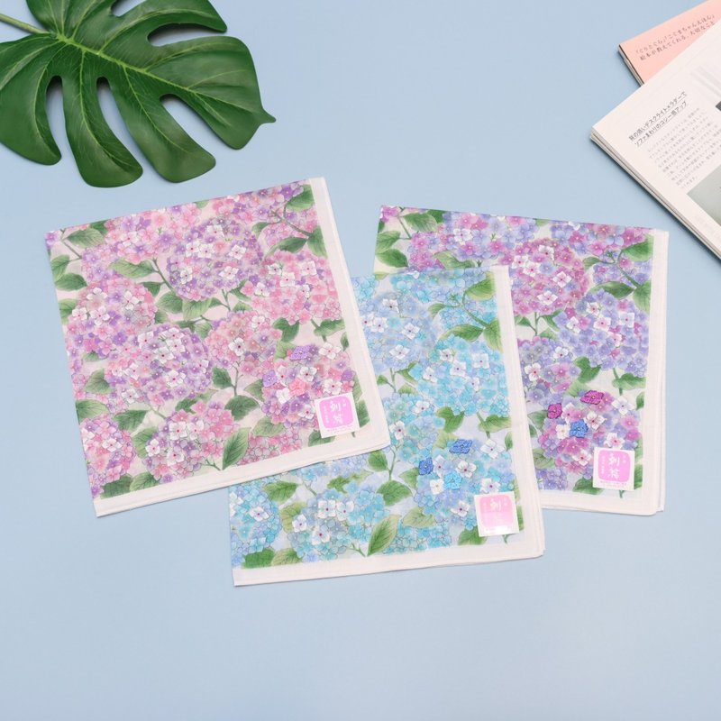 京都手帕 -友禪刺繡系列-紫陽花 - 手帕 - 棉．麻 