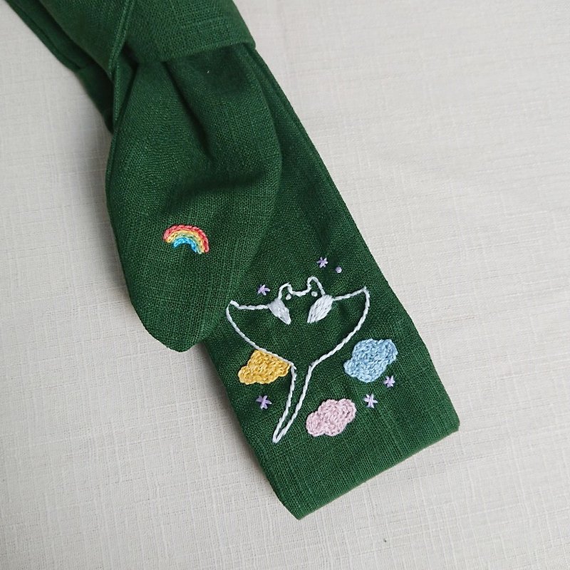The Inspiration From Ocean-Flying Manta Embroidery Headband - ที่คาดผม - งานปัก สีเขียว