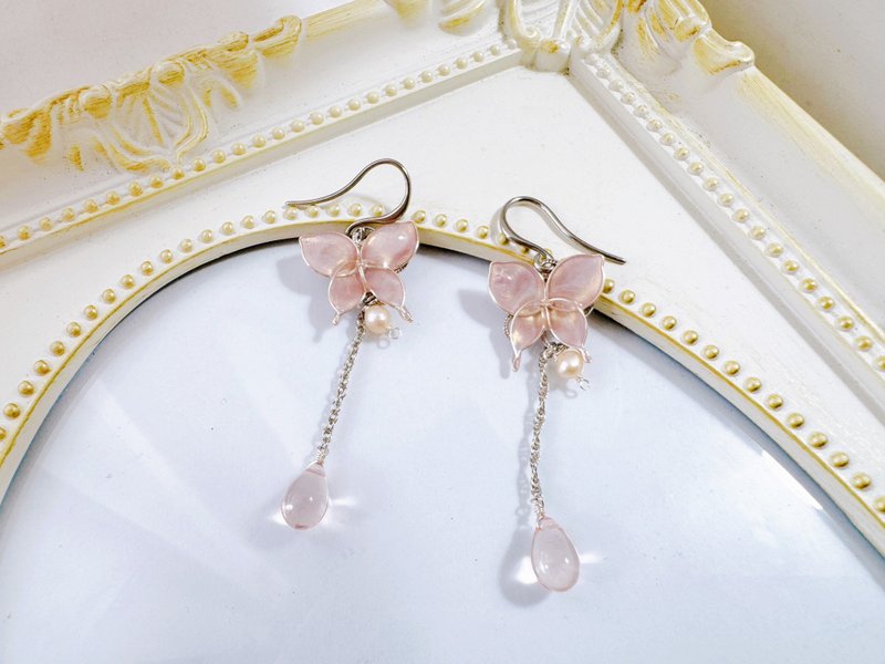 Butterfly dip art earrings (Rose pink pearl) _allergy-friendly_0061 - 耳環/耳夾/耳骨夾 - 珍珠 粉紅色