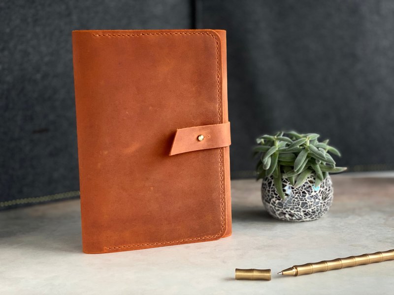 POWERNIZER | Organizer with Power Bank | A5 Notebook Leather Book Cover - 筆記本/手帳 - 真皮 橘色