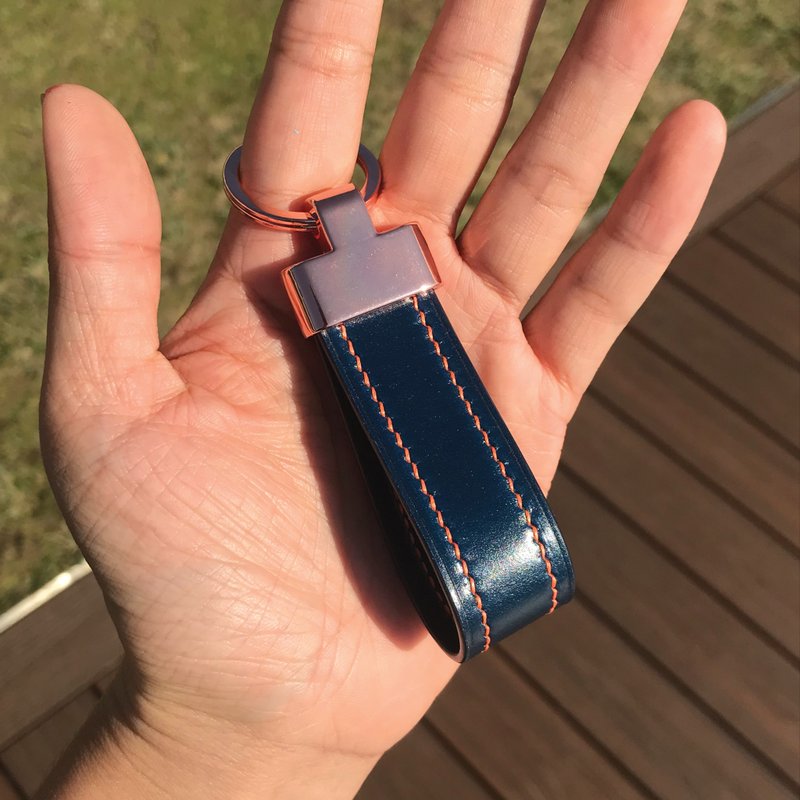 【皮革鑰匙圈】藍色馬臀皮/鎖匙扣/隨身小物/閨蜜禮物 - 鑰匙圈/鑰匙包 - 真皮 藍色