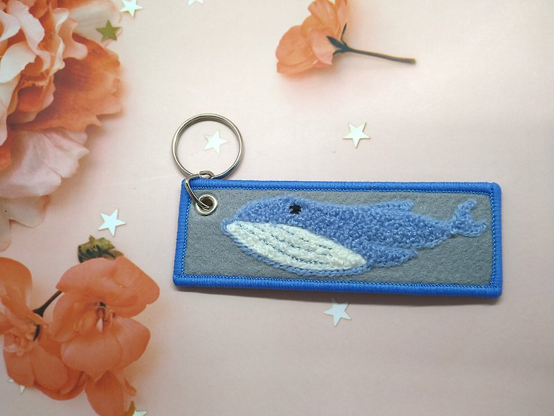 Ocean Series Humpback Whale--Whale Wedding Small Key Ring Cute Three-dimensional Towel Embroidery - ที่ห้อยกุญแจ - งานปัก สีน้ำเงิน