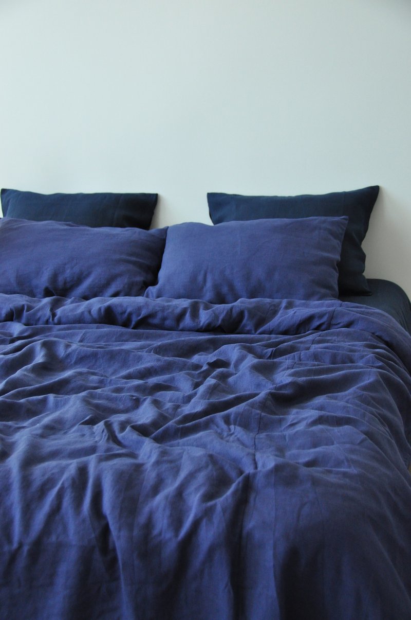 Indigo linen pillowcase / Blue pillow cover / Euro, American, Taiwan size - 寢具/床包 - 亞麻 藍色