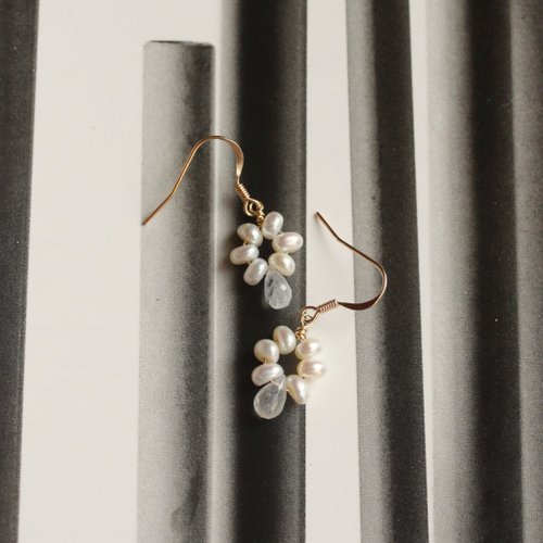 One N Only Jewelry 【母親節禮物】好Chill-天然珍珠月光石 耳環14KGF注金