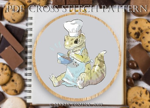 LittleRoomInTheAttic The Cooking Gecko PDF cross stitch pattern / instant download