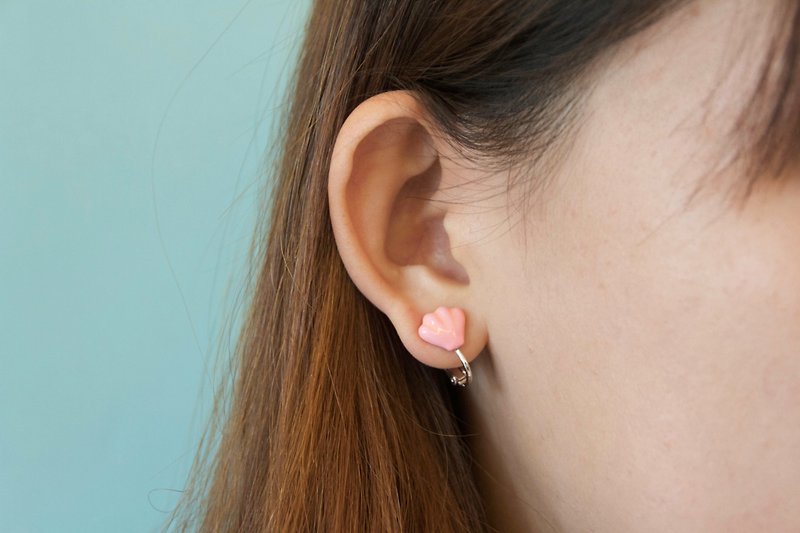 粉色貝殼耳環~925 純銀耳針 - 耳環/耳夾 - 琺瑯 
