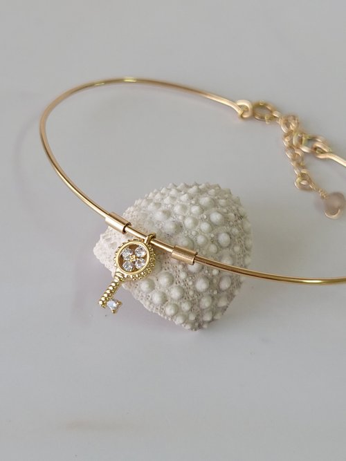 One N Only Jewelry 【母親節禮物】許願手環 - 潘朵拉之鑰-鋯石情鎖 14K注金手環