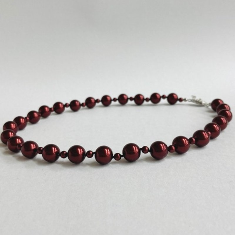 Glass pearl mix all knot necklace/4x10mm approx. 44cm/Bordeaux/made in Japan - สร้อยคอ - แก้ว สีแดง