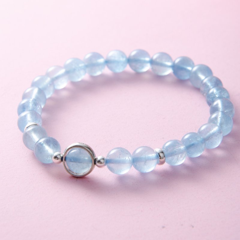 Aquamarine, 925 Sterling Silver Natural Gemstone Healing Crystal Bracelet - Bracelets - Sterling Silver Blue