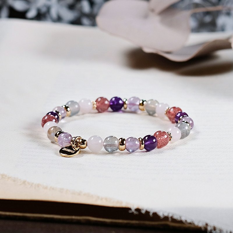 Strawberry crystal powder crystal amethyst labradorite bracelet natural ore crystal - Bracelets - Jade Multicolor