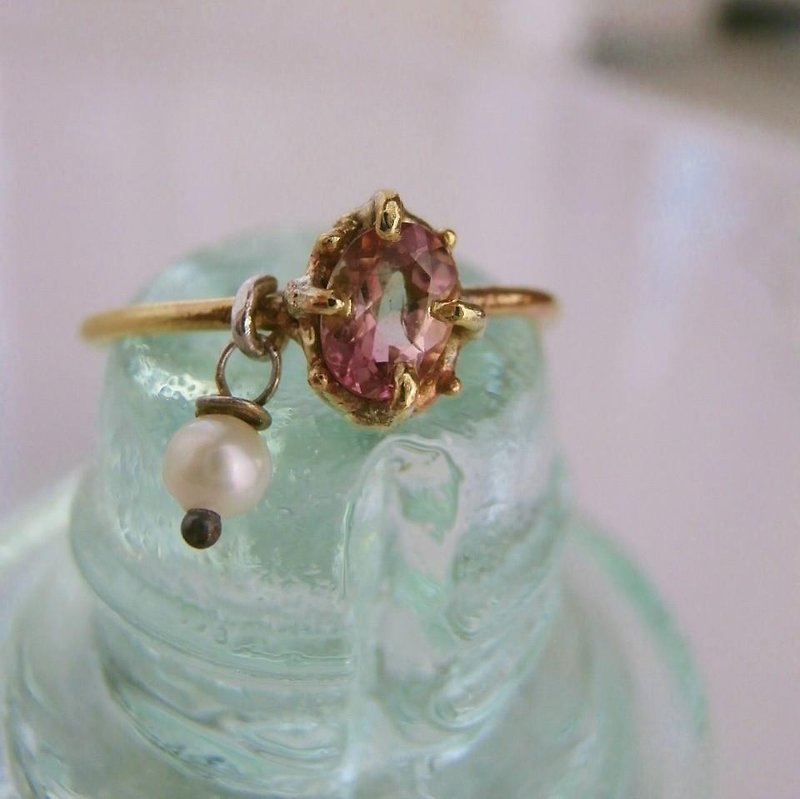半貴石とパールのリング - 戒指 - 其他金屬 粉紅色