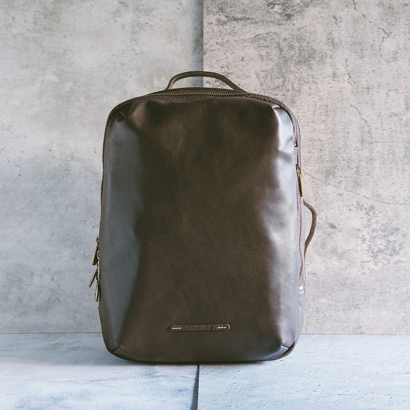 Square handsome replica genuine leather backpack 80603 coffee - กระเป๋าแมสเซนเจอร์ - หนังแท้ สีนำ้ตาล