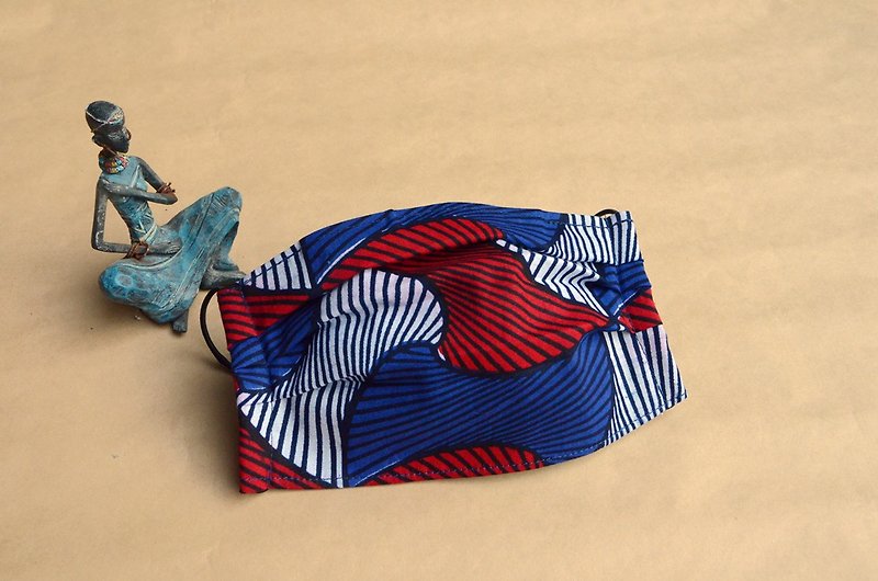 アフリカの花布製マスクカバー-回転ファン - マスク - コットン・麻 ブルー