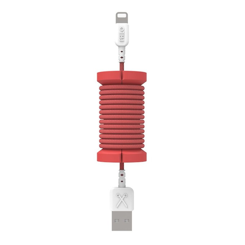 義大利PHILO Lightning - USB 繽紛編織傳輸線 100cm 紅 - 行動電源/充電線 - 塑膠 紅色