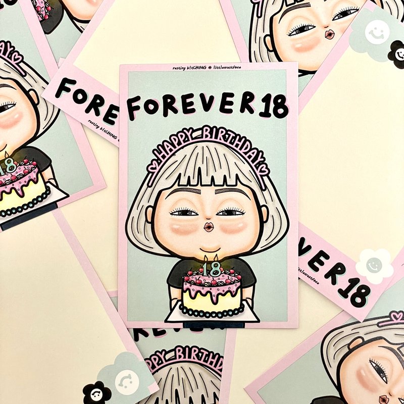 Konishi Postcard - Birthday Card FOREVER 18 - Cards & Postcards - Paper Pink