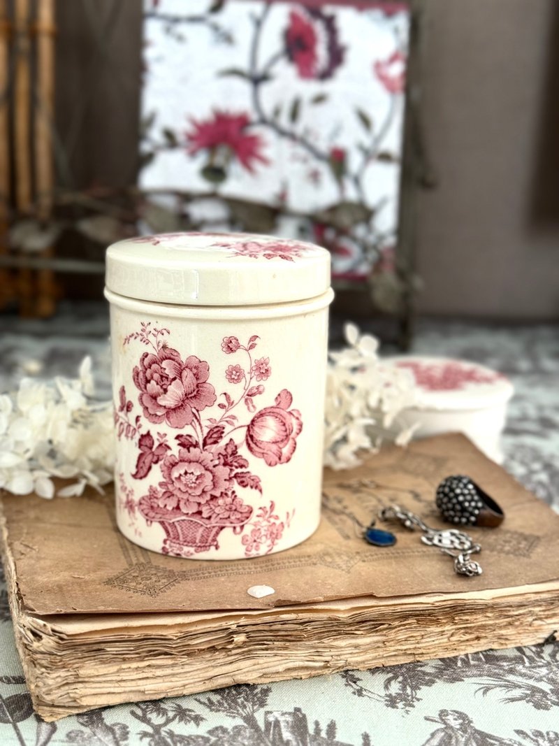 40711-Elegant antique Royal Staffordshire  flower-decorated porcelain jar - Storage - Porcelain 