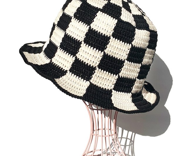 クロシェハット】BLACK×OFF ブロックチェック バケットハット