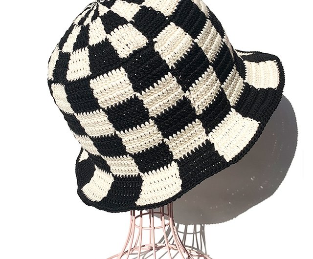クロシェハット】BLACK×OFF ブロックチェック バケットハット