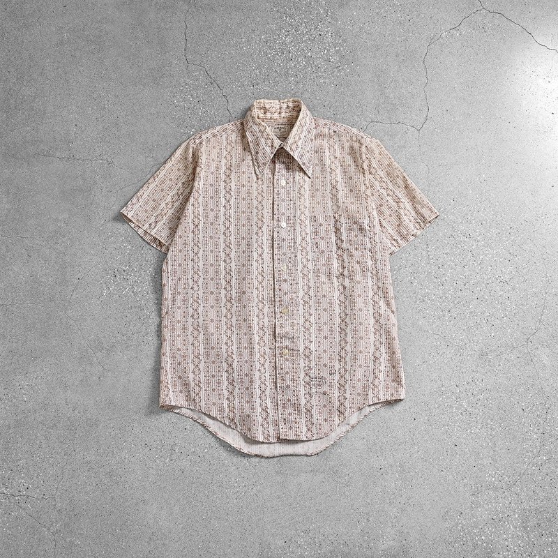 Vintage美式復古襯衫 / 古巴領襯衫、夏季古著襯衫、復古尖領襯衫 - 男襯衫/休閒襯衫 - 其他材質 卡其色
