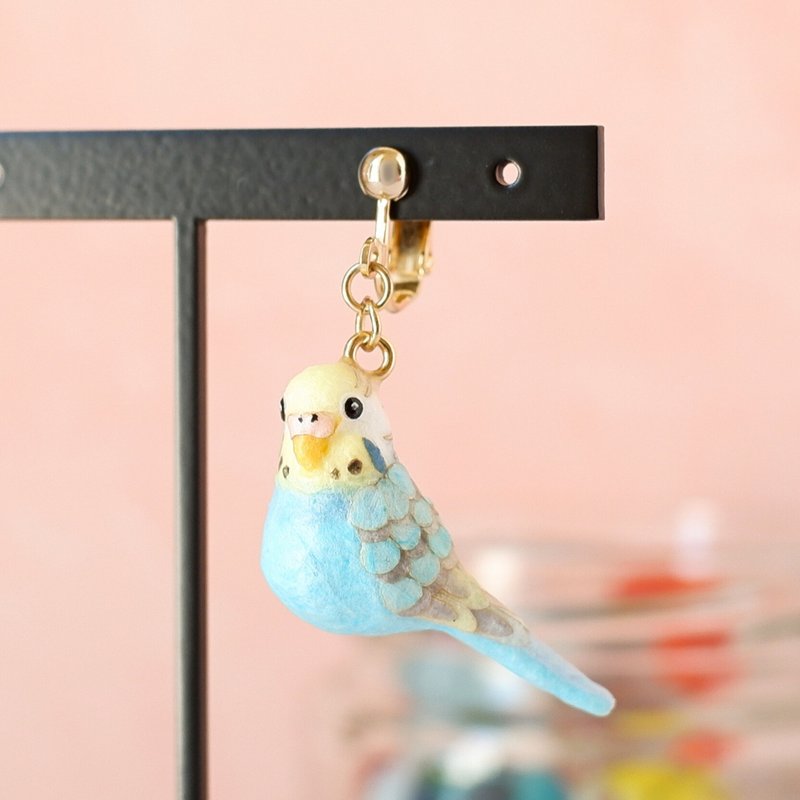 和紙アクセサリー　イヤリング/ピアス　セキセイインコ　パステルレインボー　インコ　鳥　飼い鳥 - 耳環/耳夾/耳骨夾 - 其他材質 藍色