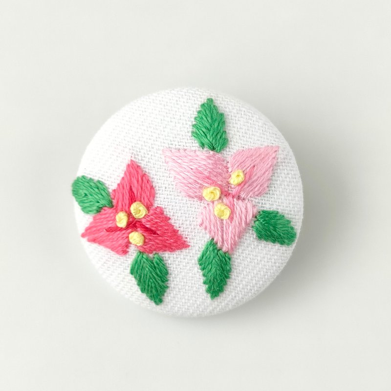 ブーゲンビリアのミニ刺繍ブローチ - 胸針 - 棉．麻 粉紅色