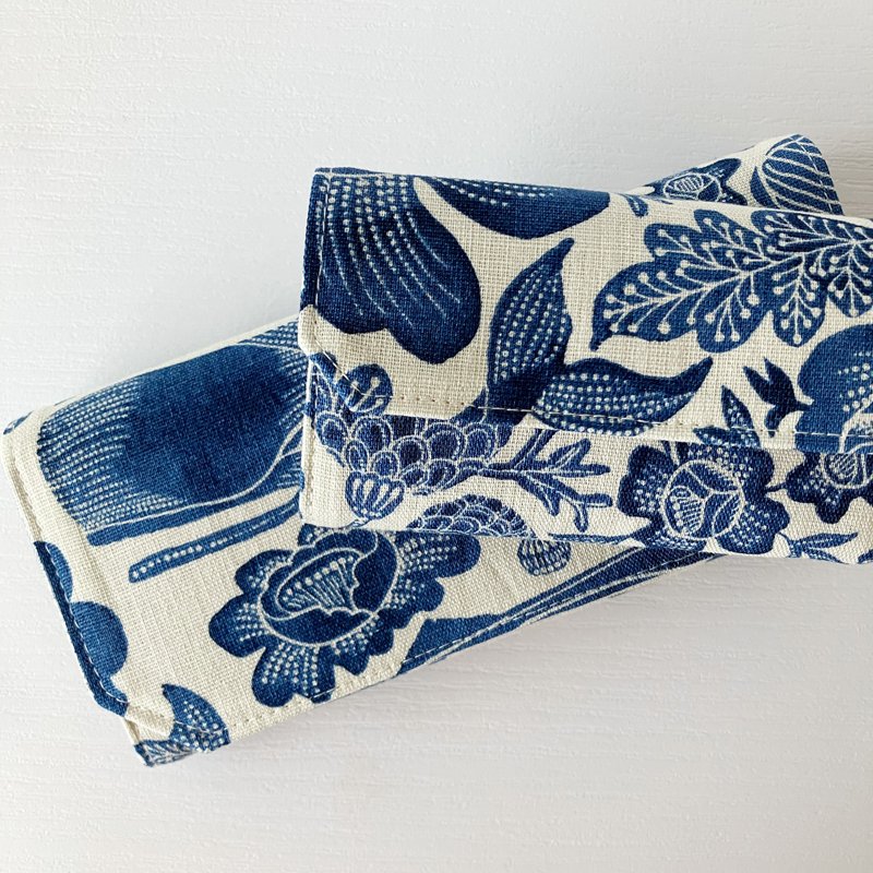 The last special model/whale flower cotton and linen + paper long clip Silver/ink painting style paper wallet - Wallets - Paper Blue