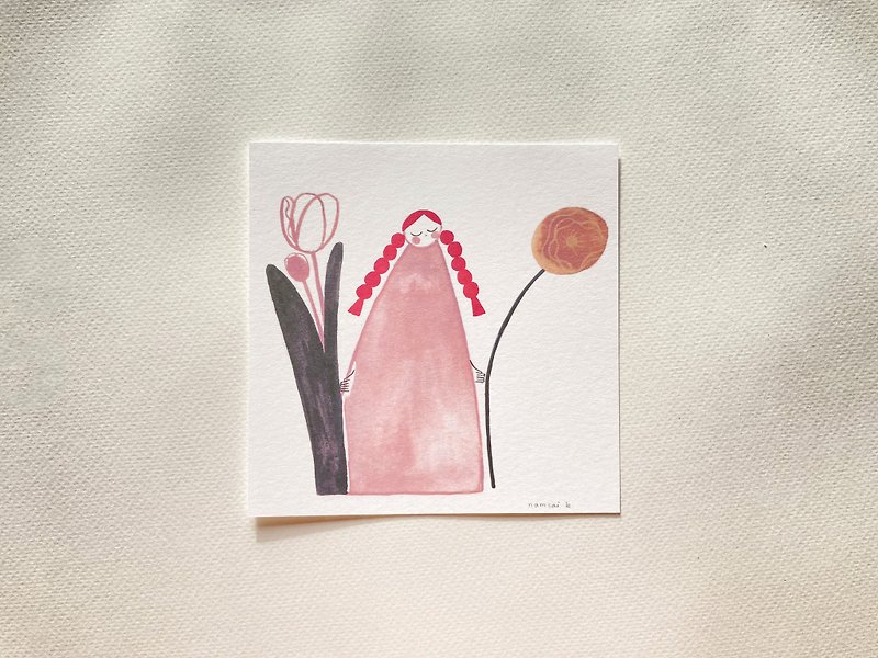 (girl + flower)  pink serenity postcard