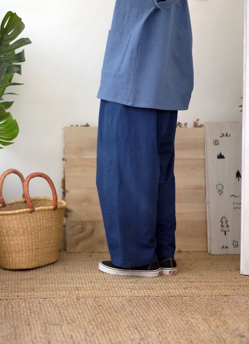 Micro Blue Gemstone wide pants low profile - กางเกงขายาว - ผ้าฝ้าย/ผ้าลินิน สีน้ำเงิน